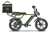 Emmo Paralo Pro 2.0 Electric Moped EBike With Fat Bike Tires Green Side Delivery Bag